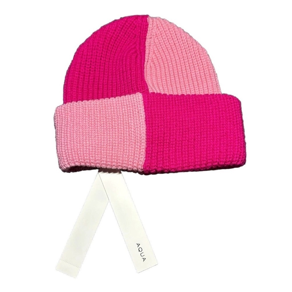 AQUA Color Block Pattern winter Beanie Women's Hot Pink crochet Knit women’s Hat